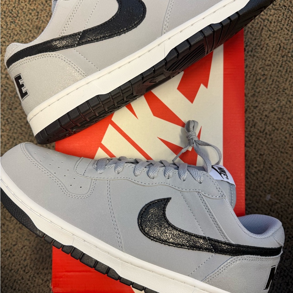 Big Nike Low Lux Wolf Grey/ Black White and Gray Sneakers